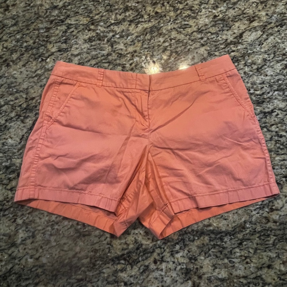 J.Crew Women 14 Broken-In Chino Shorts Coral Orange 100% Cotton 3 Inch Inseam